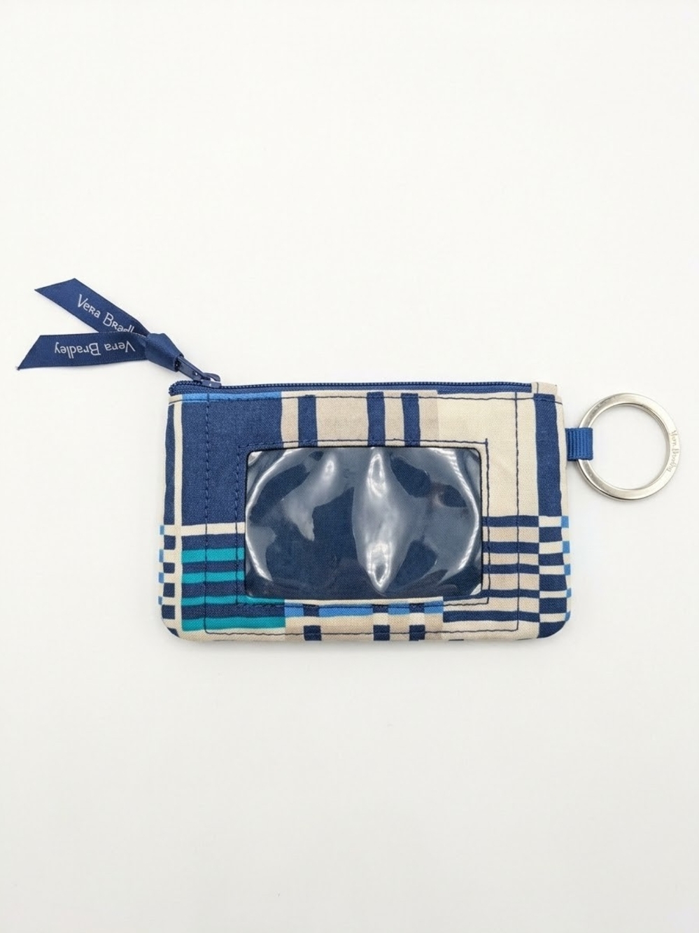 Vera Bradley Santiago Blue Plaid ID Case with Key Ring